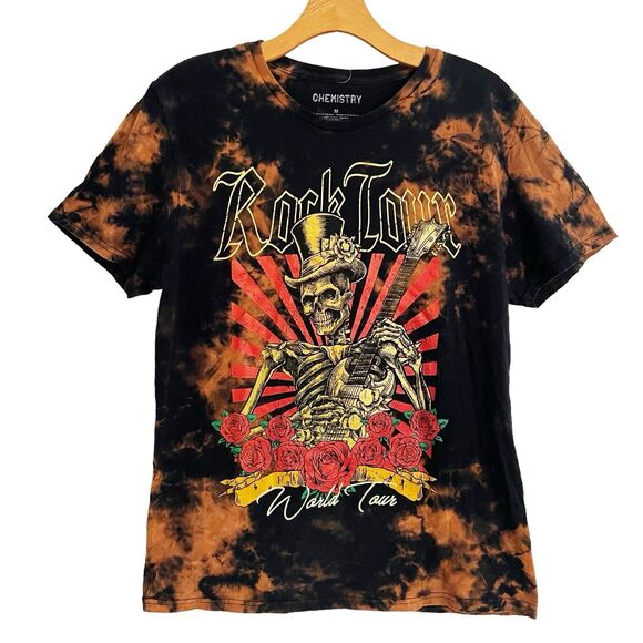 Chemistry Skeleton Roses Men T-Shirt Sz M Black Tie Dye Rock Love World Tour - Picture 2 of 5